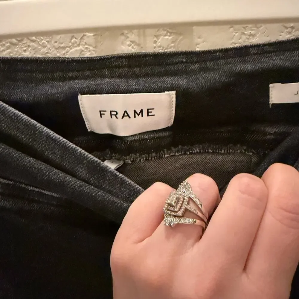 Frame Jetset Flare Jeans Sheen Noir Black High Rise Size 1 - Picture 4 of 6